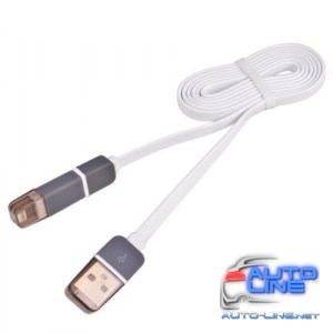 Кабель PULSO USB - Micro USB/Apple 1m white (плоский) (CP-002W)